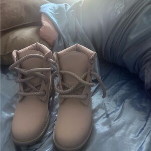 Rose gold thick Lace-Up Timberland Boots